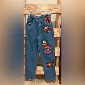 Vintage Mickey Mouse Patch Jeans 90s Disney High Waisted Denim